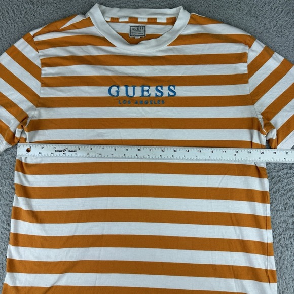 Guess Los Angeles Striped T Shirt Embroidered Adult Size Small Orange White - Picture 4 of 9
